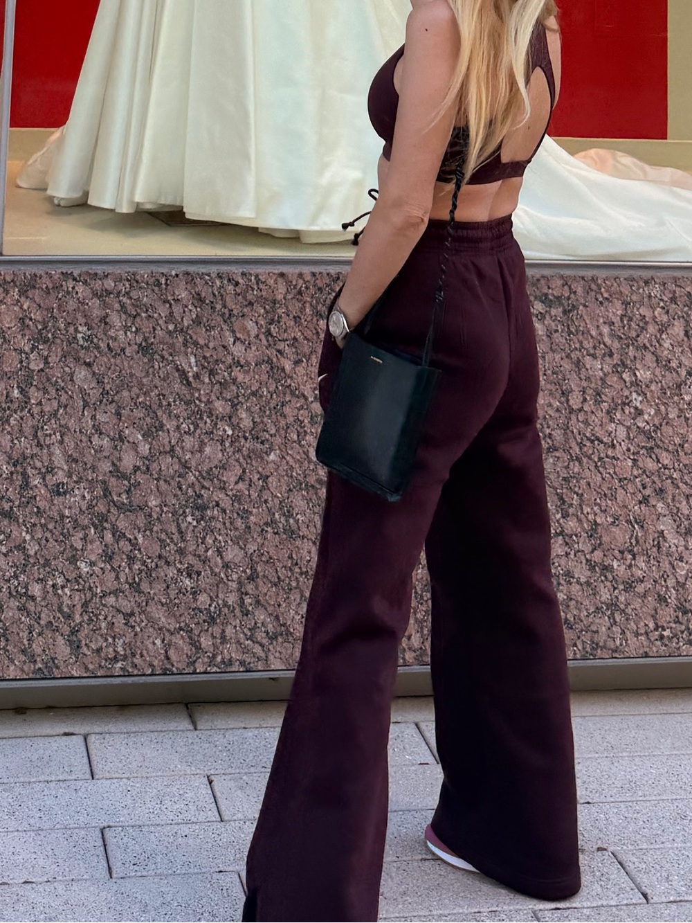 Nike Women's Burgundy Wide-Leg Track Pants